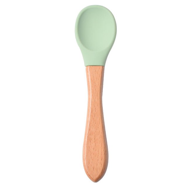 The Picky™ Soft Bite™ Food-Grade Silicone Training Spoon with Natural Wooden Handle for Infants & Toddlers - Trusted Best Sellers™