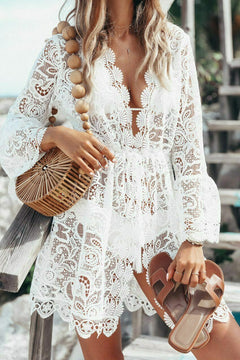 White Ivy: Lace Bathing Suit Cover Up Boho Beach Women Maxi Bikini Sundress Dress Summer US