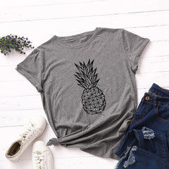 Women's Pineapple Print Cotton Short Sleeve T-Shirt