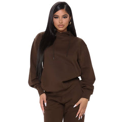 Plus Size Casual Solid Color Hooded Sweater Set