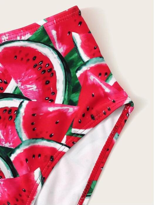 Fru-kini Watermelon/Pineapple Print Bikini - U.S. Sizes 6 - 10 - Playful Summer Vibes in Red & Yellow - Comfortable Polyester Fabric - Sizes S, M, L - Perfect Beach Wardrobe Piece - Trusted Best Sellers™