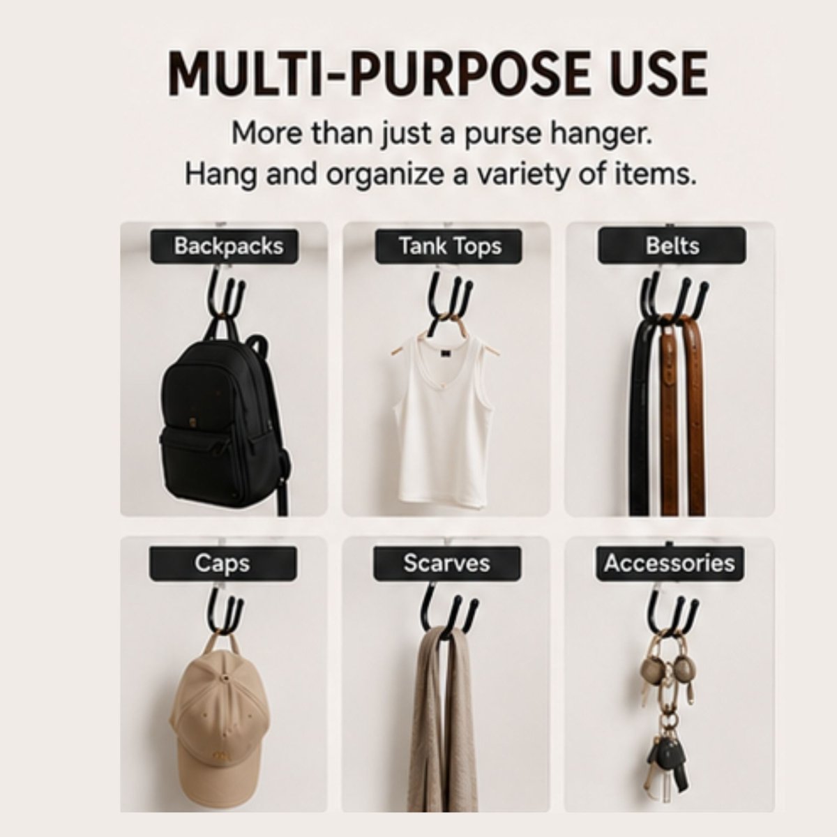 TBS Purse Hanger Hooks for Closet Organization – 2 Pack Space-Saving Handbag Hangers - Trusted Best Sellers™